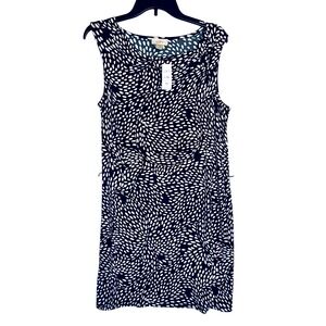 LOFT Swirl Dot Print Sleeveless Sheath Dress Navy White Women's M Cowl Neck NEW